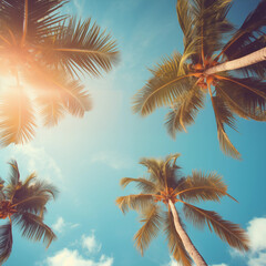 Fototapeta na wymiar Coconut palm tree leaves and blue sky