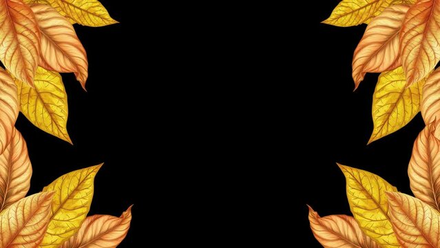 Dynamic seamless looping animation in 4k, highlighting the elegant movement of a gold leaf frame on a black background