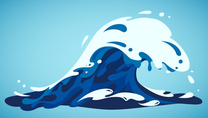 hand drawn ocean wave with foam, drops and splashes, isolated vector illustration