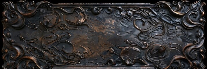 Dark Bronze Background with Metal Frame and Elements in the Style of Bronze Metallic Carvings - Naturalistic Softbox Lighting Canvas - Bronze Lightbox Background created with Generative AI Technology