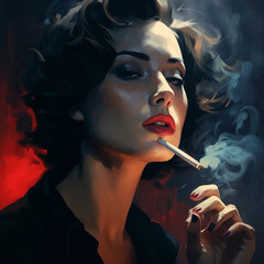 Fototapeta premium Close up image of a woman smoking a cigarette Job ID: 8cfadf7c-6e1e-473d-a3d4-567134d6b58d