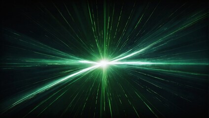 Fototapeta na wymiar Vector Abstract, science, futuristic, energy technology concept. Digital image of light rays, stripes lines with green light, speed and motion blur over dark green background. 