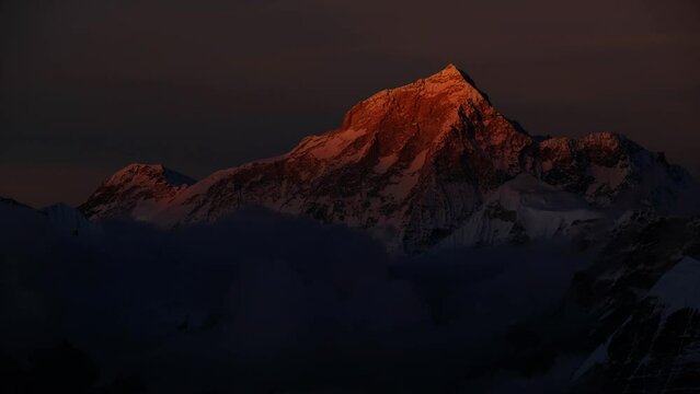 Makalu fifth highest mountain in the world at 8481m beautiful sunset time timelapse 4K video from Mera peak High Camp.