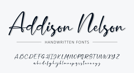 Signature Calligraphy Font Set. Logotype Handwritten Script Brush Font. Vector alphabet letter logo font. Handrawn ABC typography  Lettering. - obrazy, fototapety, plakaty