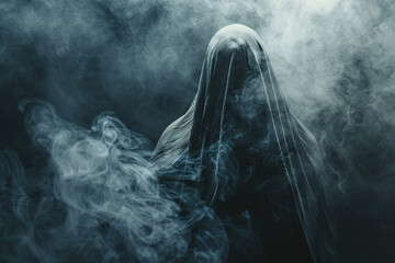 scary ghost with smoke on dark background - obrazy, fototapety, plakaty