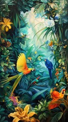 Obraz na płótnie Canvas Exotic animals in a jungle illustration