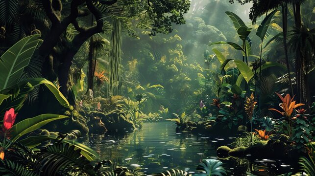 Exotic animals in a jungle illustration