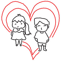 boy and girl in heart shape doodle style vector illustration design