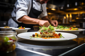 Decorating meal in restaurant