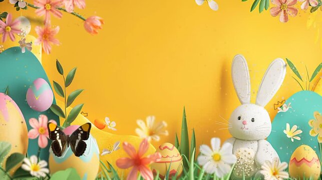 bunny, eggs, flower on easter day footage background video
