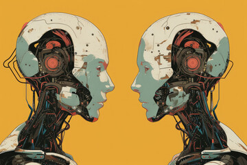 Illustration of Humanoid Robots Facing Each Other