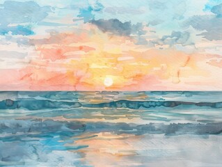 Fototapeta na wymiar Ocean's Palette: Watercolor Seashells