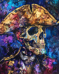 Alkohol Tinte Kunst: Pirat, Totenkopf