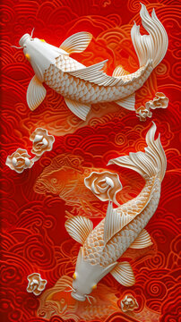 koi carp or koi fish on red Background
