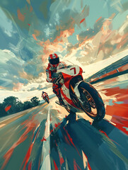 Illustration d'un pilote sur une belle moto sur une route