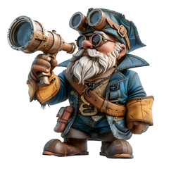 A 3D cartoon style render of a captain with a spyglass.