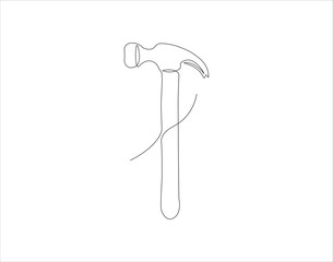 Continuous Line Drawing Of Hammer. One Line Of Hammer. Hammer Continuous Line Art. Editable Outline.