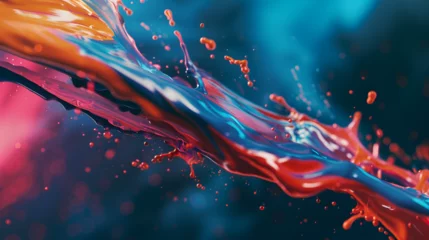 Fotobehang A colorful splash of paint is in the water, Liquid flame drops splashing vibrant colors underwater,Creative abstract 3d background wallpaper texture abstract 3d watercolor background  © Nasim