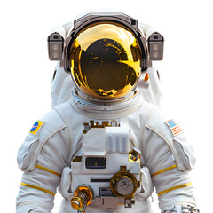 A 3D animated cartoon render of an astronaut with a golden helmet and transparent visor.