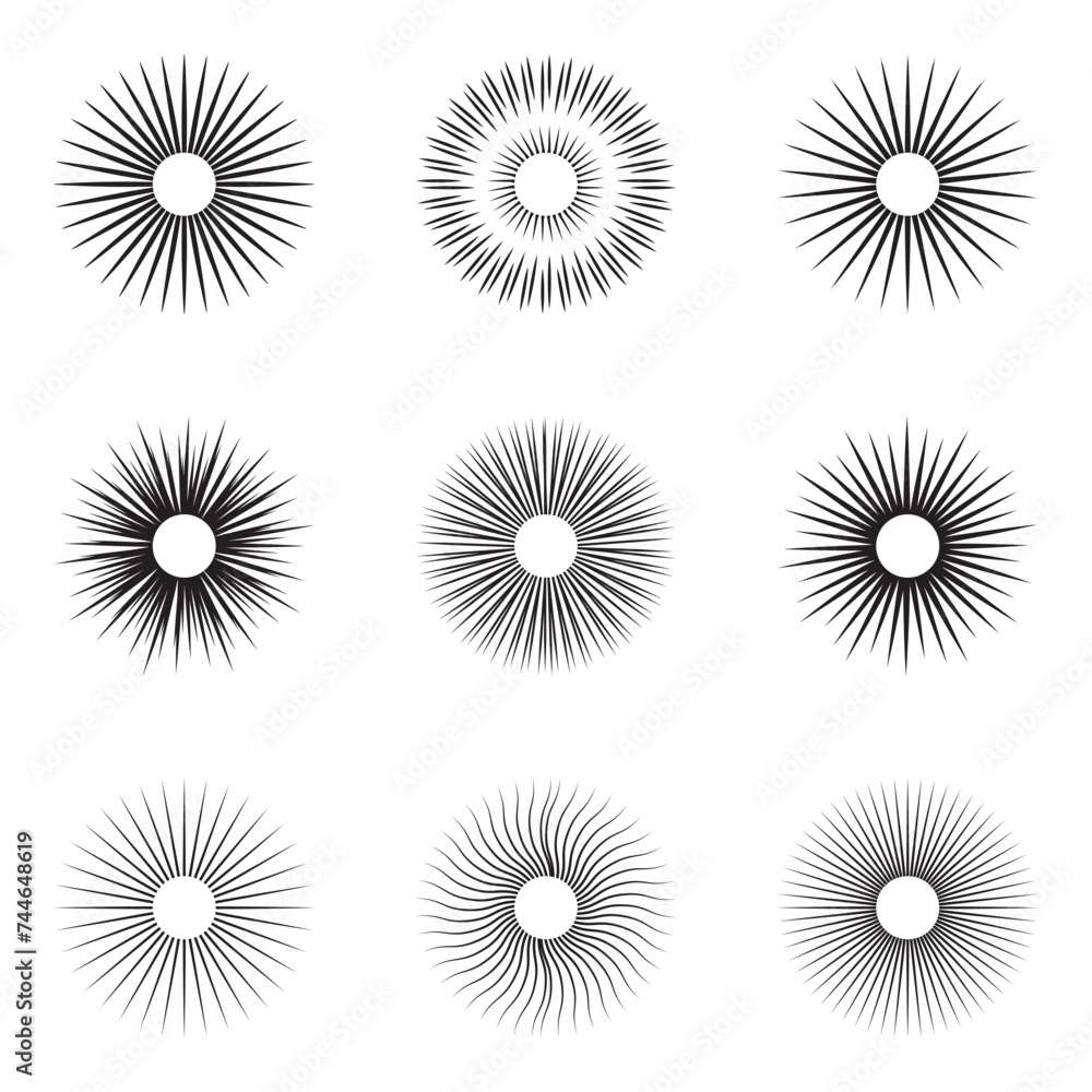 Poster abstract sunburst. vintage sunburst collection set. light rays vector. sunburst design elements coll