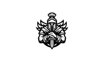Spartan warrior mascot logo design , black and white spartan muscular mascot sketch