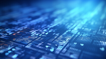 blue digital binary data on computer screen. Close-up shallow DOF.
