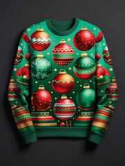funny / ugly christmal sweater design with colorful baubles isolated on black background