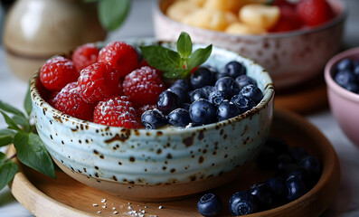 Beautiful view of delicious Blackberry and strawberry fruit in a bowl