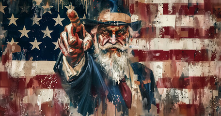 Uncle Sam and the US flag, pointing finger