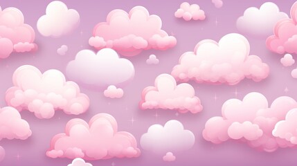 Cute pattern with small hearts and fluffy clouds in the sky for a dreamy and romantic design concept