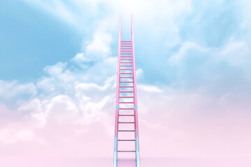 heavens with this surreal pink ladder reaching into the fluffy clouds