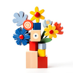 Wooden toy blocks forming a flower bouquet
