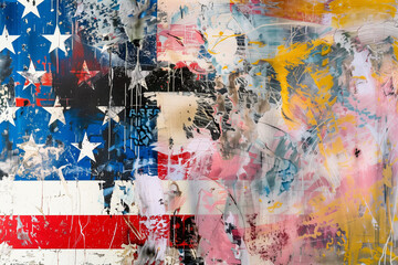 Stars, stripes and grungy texture: Abstract Collage of USA