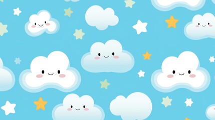 Whimsical kawaii cloud pattern ideal for kids  apparel and accessories, adding a playful touch.