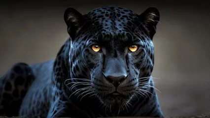 Tuinposter The black panther is a predator of the jungle feline squad. Wild dangerous animals. Portrait of a predator. © Алексей Леганьков
