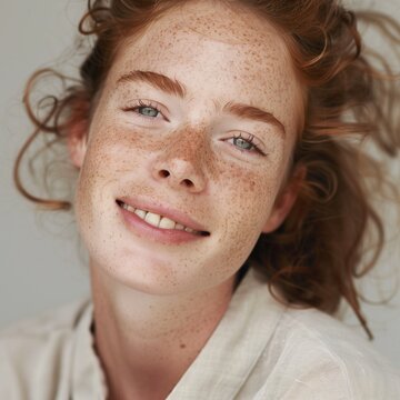 clops up portrait of a young woman with freckles