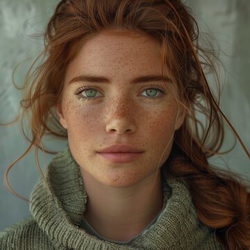 clops up portrait of a young woman with freckles