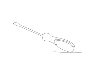 Continuous Line Drawing Of Screwdriver. One Line Of Screwdriver. Screwdriver Continuous Line Art. Editable Outline.