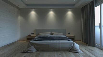 Bedroom with modern interior and with empty walls