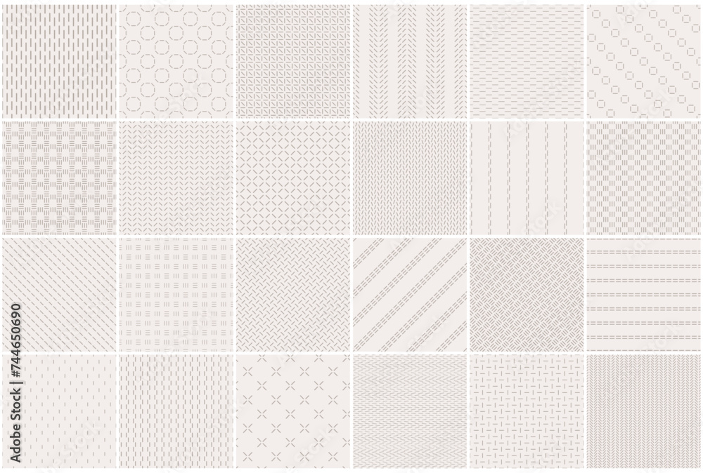 Fototapete Collection of minimalistic seamless dash line patterns. Beige textile endless prints. Repeatable unusual simple backgrounds