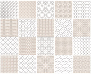 Collection of seamless ornamental vector patterns. Beige oriental delicate backgrounds. Geometric tile mosaic design. Grid texture - decorative outline prints - 744650816
