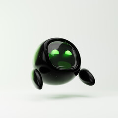 Cute robot with happy eyes looking up isolated over white background. Technology concept. 3d rendering.