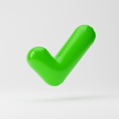 Inflated check mark icon isolated over white background. 3D rendering.