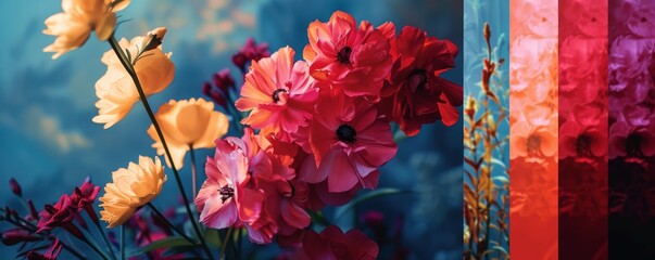 Gradient Colored Anemone Flowers Panorama