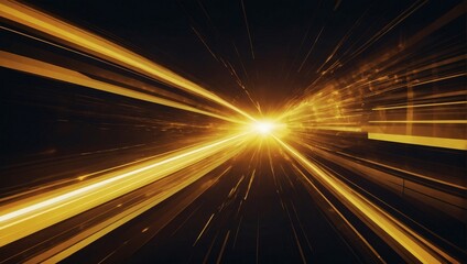 Vector Abstract, science, futuristic, energy technology concept. Digital image of light rays, stripes lines with yellow light, speed and motion blur over dark yellow background. 