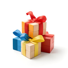 Wooden toy blocks forming gifts with a bow