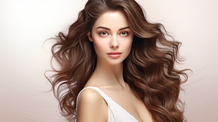 Fototapeta premium Beautiful young woman with glowing skin Has a luxurious aura blonde brown hair Suitable for medical spa website banner. on a white background This makes it ideal for promoting medical spas.