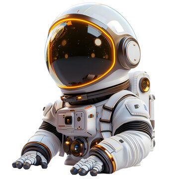 A 3D animated cartoon render of an astronaut in a retro-style helmet with a tinted visor.