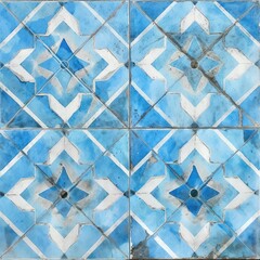 Abstract azure colored traditional motif tiles wallpaper floor texture background