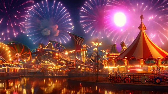 Carnival funfair amusement park with circus